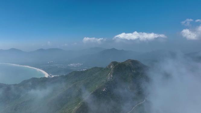 航拍深圳东西涌天文台海岸线云海景观4K