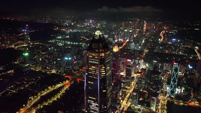 航拍深圳平安大厦城市夜景