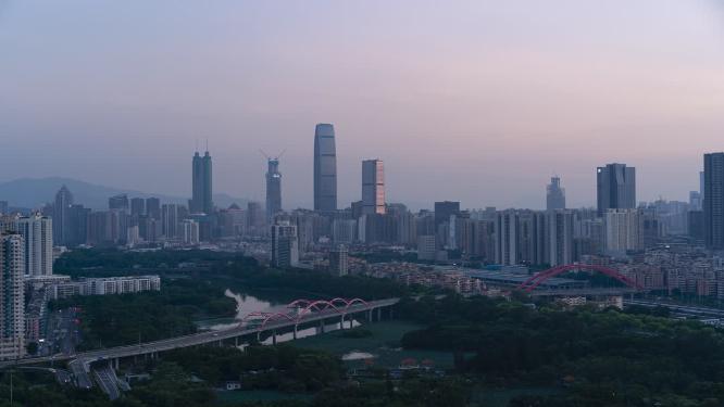 深圳洪湖芙蓉桥车流罗湖地标建筑延时