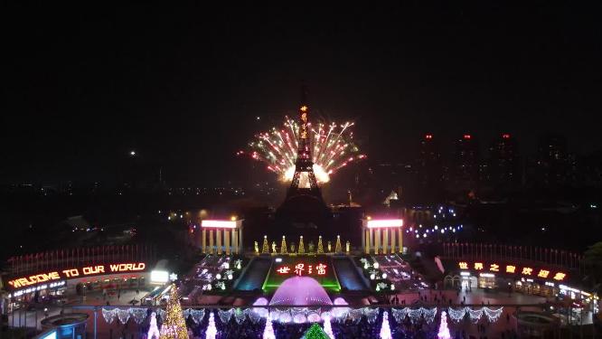 航拍世界之窗圣诞节烟花夜景