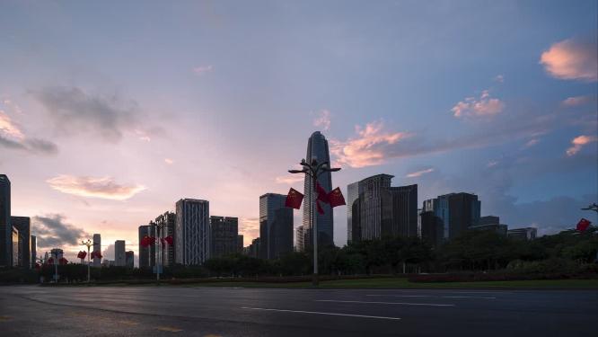 深圳市民中心城市风光朝霞延时