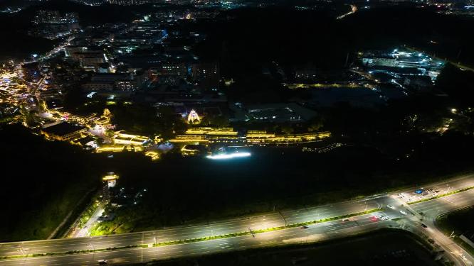 甘坑客家小镇航拍夜景延时