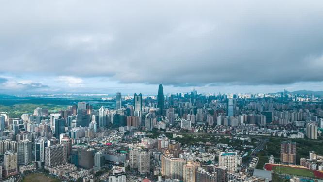 航拍罗湖地标建筑风云光影延时