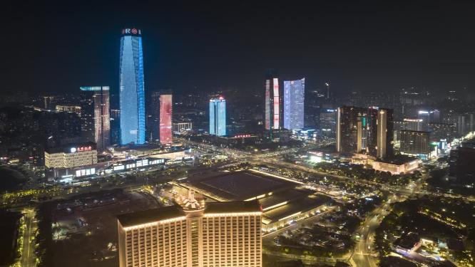 东莞城市CBD鸿福路夜景航拍延时
