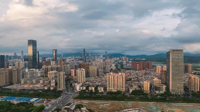 航拍深圳福田罗湖城市风光延时