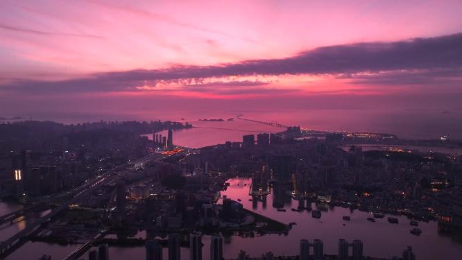 航拍珠海澳门城市海景风光