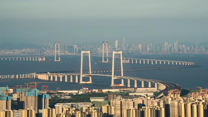 深中通道傍晚光影变化延时