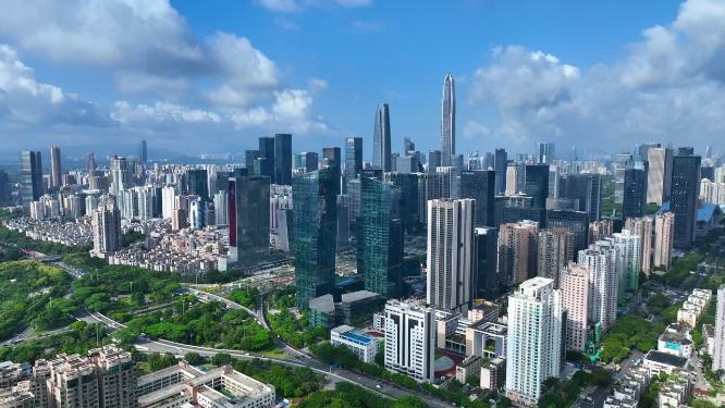 航拍深圳福田CBD市民中心建筑群