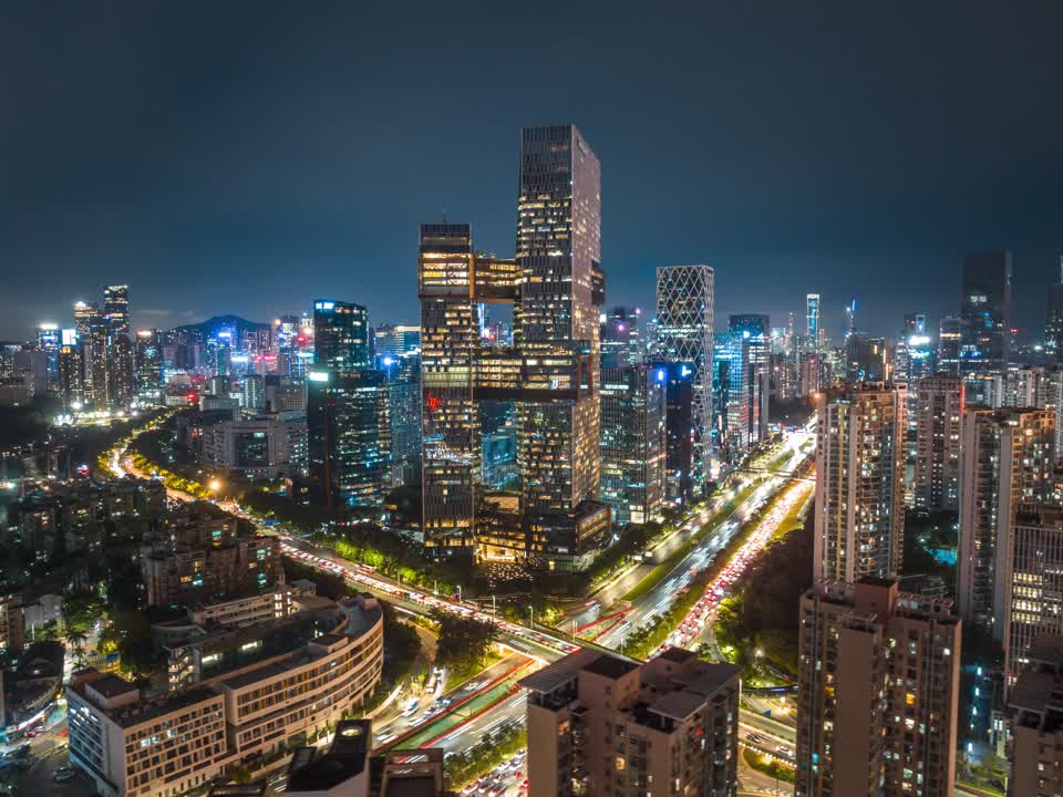 腾讯滨海大厦夜景航拍延时4K