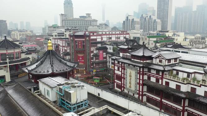 上海城隍庙豫园雪景航拍