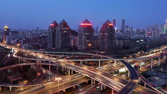 8K实拍延时摄影济南市经十路燕山立交桥CBD片区商务办公金融城市发展建筑类宣传片