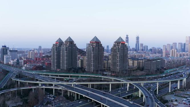 8K实拍延时摄影济南市经十路燕山立交桥CBD片区商务办公金融城市发展建筑类宣传片