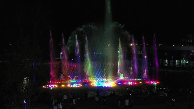 音乐喷泉夜景航拍