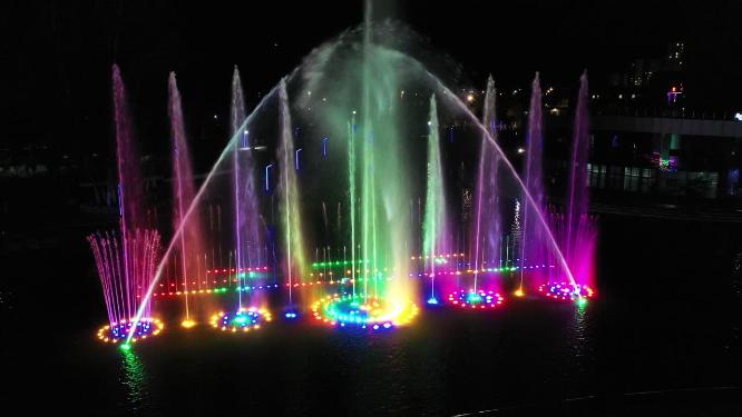 音乐喷泉夜景航拍
