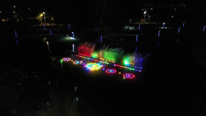 音乐喷泉夜景航拍