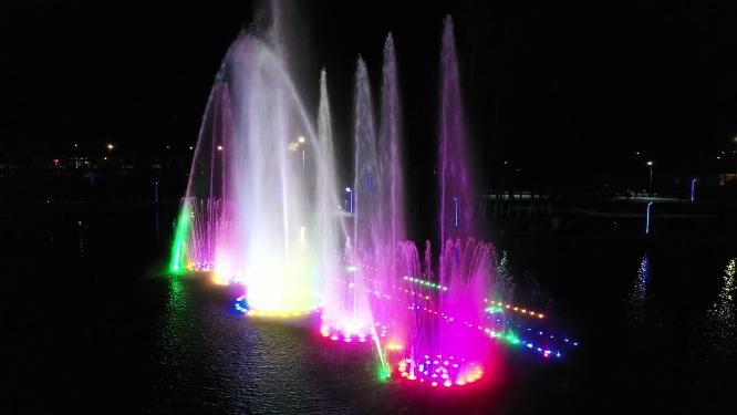 音乐喷泉夜景航拍