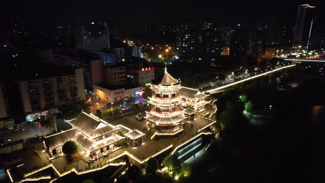 湖南株洲分袂亭夜景灯光航拍