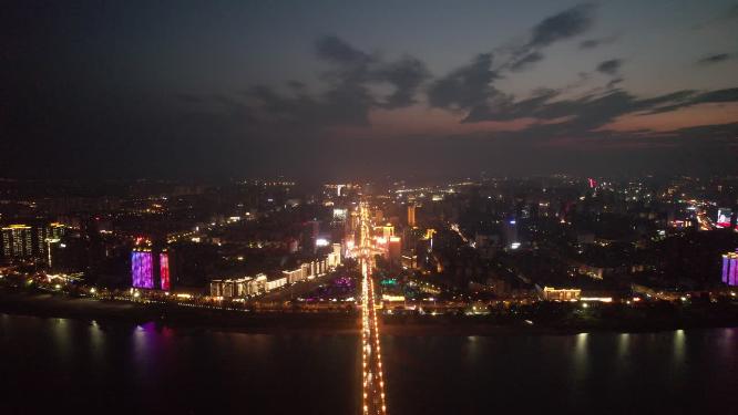湖南株洲城市夜景灯光航拍