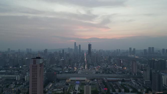 湖南长沙城市日落晚霞夕阳航拍