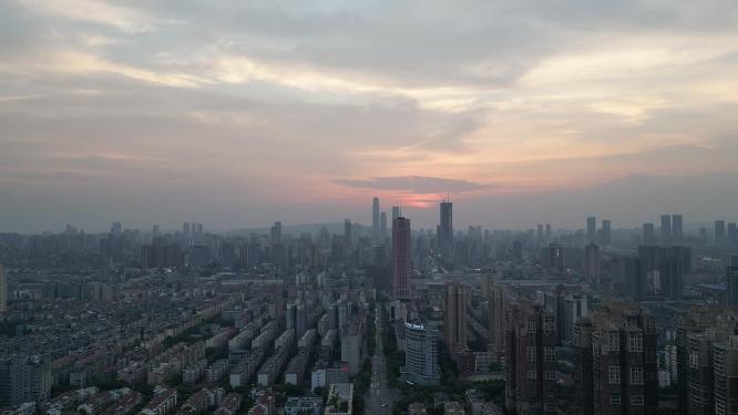 湖南长沙城市日落晚霞夕阳航拍