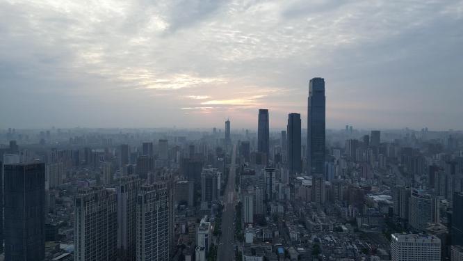 湖南长沙城市日出彩霞航拍