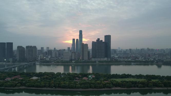 湖南长沙城市日出彩霞航拍