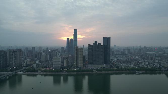湖南长沙城市日出彩霞航拍