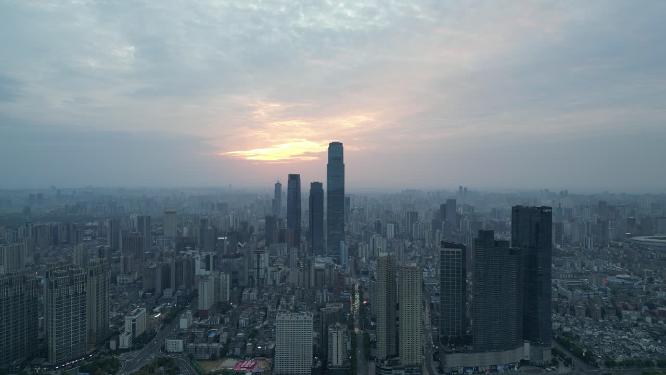 湖南长沙城市日出彩霞航拍