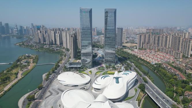 湖南长沙梅溪湖文化艺术中心航拍