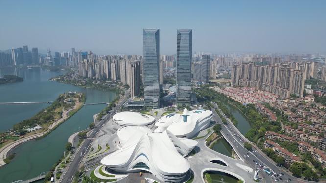 湖南长沙梅溪湖文化艺术中心航拍