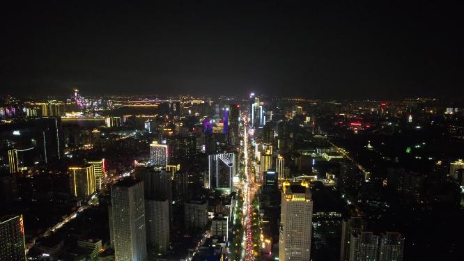 湖南长沙国金中心世贸大厦夜景航拍