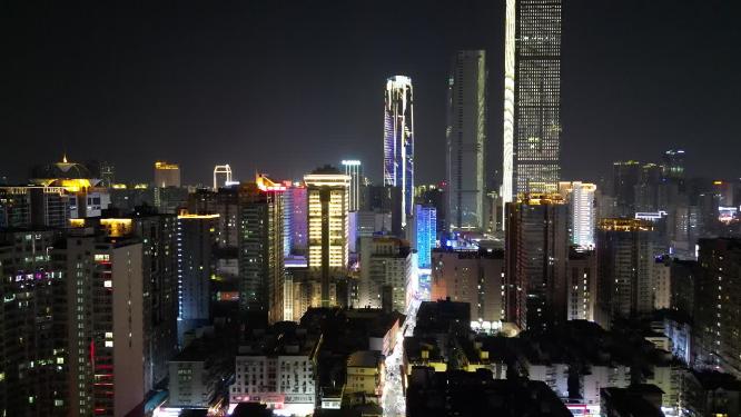 湖南长沙国金中心夜景航拍