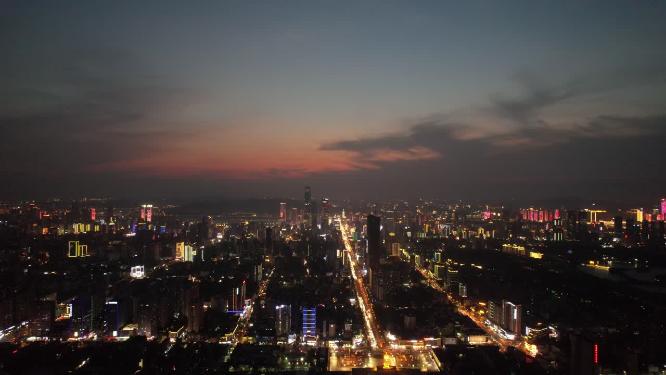 湖南长沙城市夜景火烧云航拍