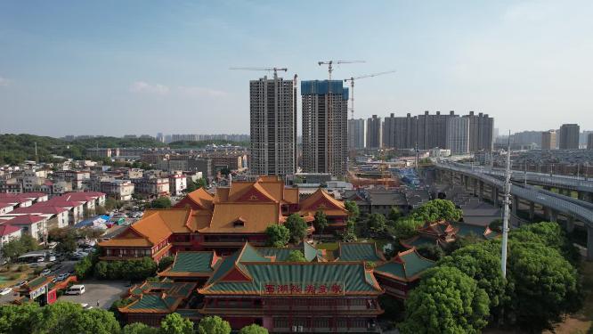 湖南长沙开福古寺航拍
