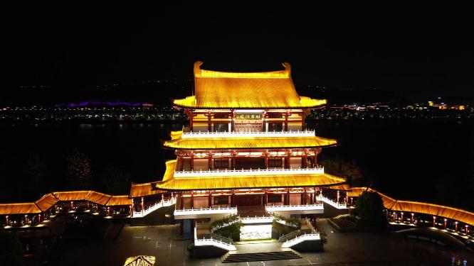 湖南长沙杜浦江阁夜景灯光航拍