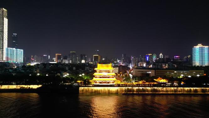 湖南长沙杜浦江阁夜景灯光航拍