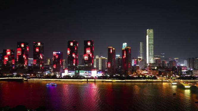 湖南长沙湘江夜景灯光秀航拍