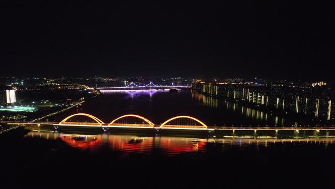 湖南长沙福元路湘江大桥夜景航拍