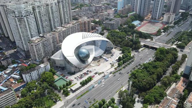 航拍广西南宁科技馆地标建筑