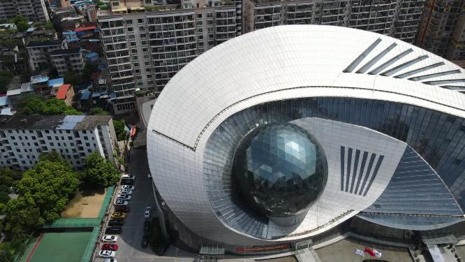 航拍广西南宁科技馆地标建筑