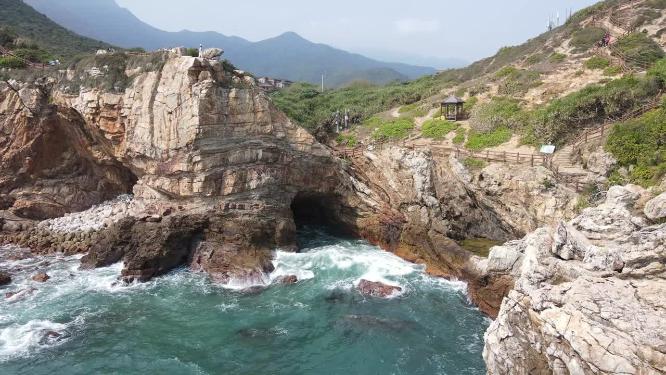 深圳杨梅坑度假村大海海浪航拍