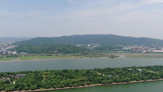 湖南长沙湘江橘子洲风光航拍
