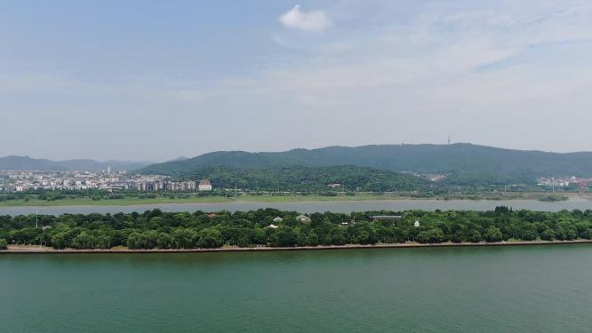 湖南长沙湘江橘子洲风光航拍