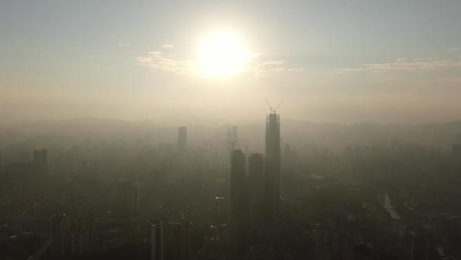贵州贵阳城市清晨迷雾航拍