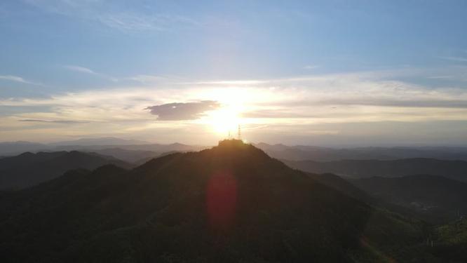大山日落晚霞夕阳航拍