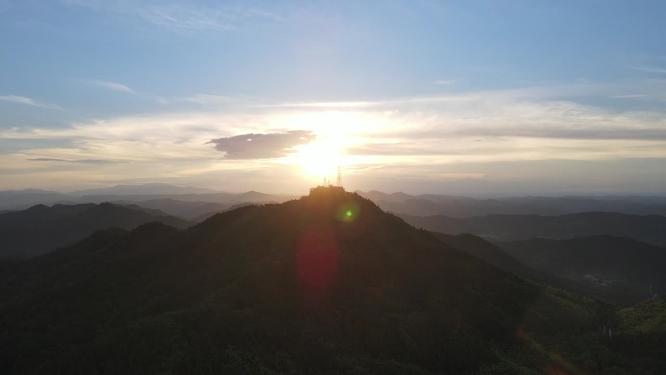 大山日落晚霞夕阳航拍