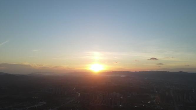 山川城市日落晚霞夕阳航拍