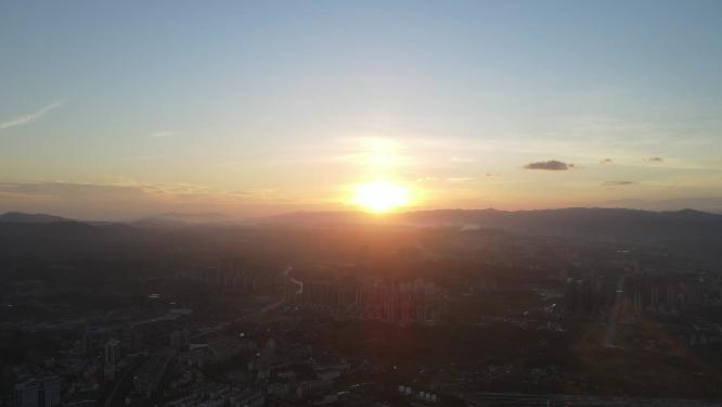 山川城市日落晚霞夕阳航拍