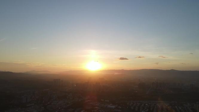 山川城市日落晚霞夕阳航拍