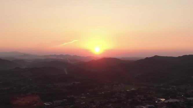 山川日落彩霞航拍
